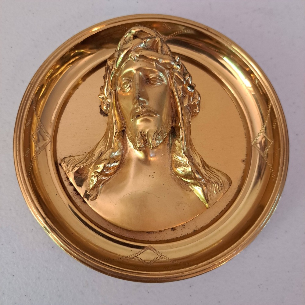 Vintage Jesus Christ Wall Plaque Religious Gold Tone 3D Relief Bust 5in 1298-050